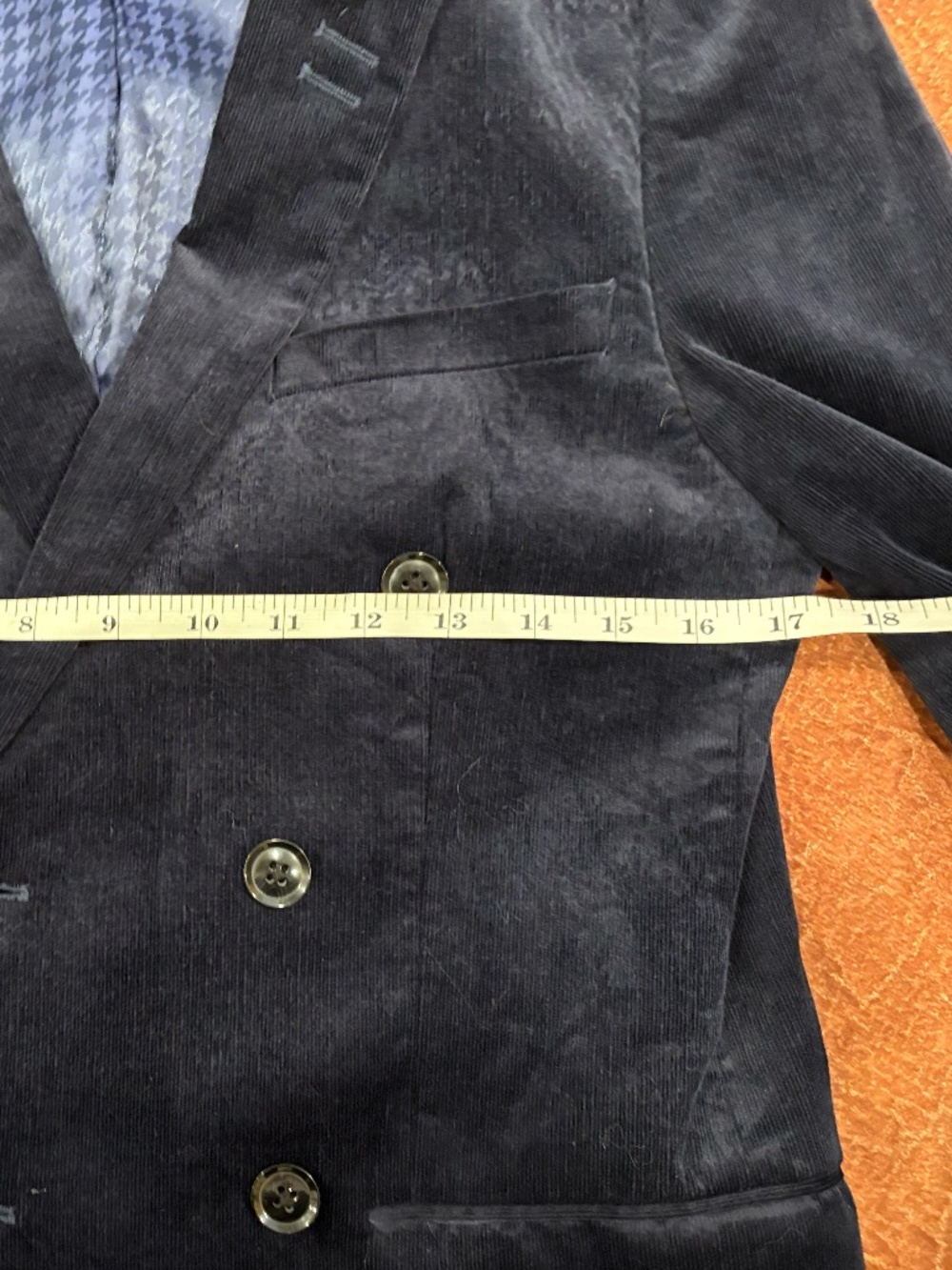 TOPMAN Blue Corduroy Double Breasted Blazer Sz 36 Mod 70s Vintage Style - Picture 2 of 5